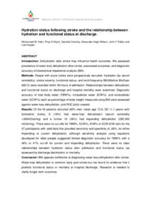 Abstract: EHI Grants Awards Scheme project  Hydration status following stroke and the relationship between hydration and functional status at discharge. Mohannad W. Kafri, Phyo K Myint, Danielle Doherty, Alexande