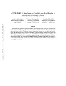 CONE-DHT: A distributed self-stabilizing algorithm for a heterogeneous storage system arXiv:1307.6747v1 [cs.DC] 25 JulSebastian Kniesburges