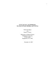 1  Greed, Grievance, and Mobilization: The Onset of Protest, Rebellion, and Civil War  Patrick M. Regan