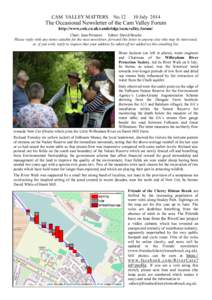 CAM VALLEY MATTERS NoJuly 2014 The Occasional Newsletter of the Cam Valley Forum http://www.colc.co.uk/cambridge/cam.valley.forum/