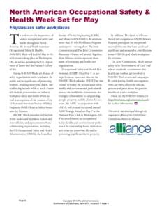 North American Occupational Safety & Health Week Set for May Emphasizes safer workplaces T