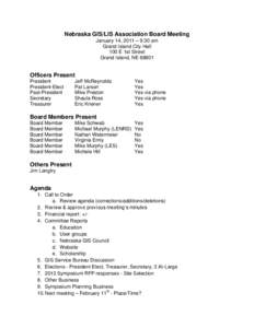 Nebraska GIS/LIS Association Board Meeting January 14, 2011 – 9:30 am Grand Island City Hall 100 E 1st Street Grand Island, NE 68801