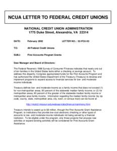 02-FCU-03, First Accounts Program Grants