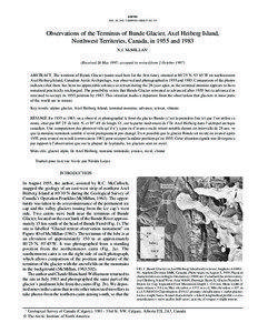 Observations of the Terminus of Bunde Glacier, Axel Heiberg Island, Northwest Territories, Canada, in 1955 and 1983