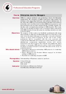 Course Enterprise Java for Managers Overview Objectives  Who should attend