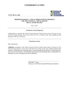 COMMISSION ACTION  NCPC File No[removed]PROPOSED FEDERAL CAPITAL IMPROVEMENTS PROGRAM FOR THE NATIONAL CAPITAL REGION FISCAL YEARS[removed]