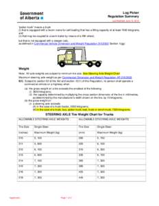 Log Picker Regulation Summary Last Modified: June 15, 2012 “picker truck” means a truck (i) that is equipped with a boom crane for self loading that has a lifting capacity of at least 7000 kilograms,