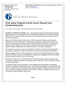 First Delta Federal Credit Union Placed Into Conservatorship