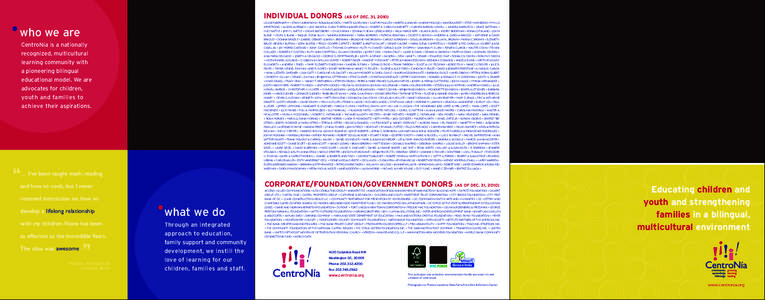 individual donors (as of dEc. 31, 2010)  • who we are Louise P. AbernAthy • stAn h. AbrAmson • rosALbA AcostA • mArtie s. AdeLmAn • s. KAthryn ALLen • VineetA A. AnAnd • Anonymous (8) • sAndrA Aresti • 