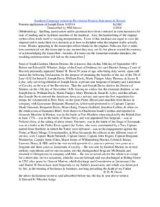 Southern Campaign American Revolution Pension Statements & Rosters Pension application of Joseph Davis S10534 fn24SC Transcribed by Will Graves[removed]Methodology: Spelling, punctuation and/or grammar have been correcte