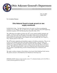 Oct. 21, 2010 Log # 10-61 For Immediate Release  Ohio National Guard to break ground on new