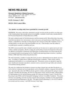 NEWS RELEASE Wisconsin Department of Natural Resources 101 S Webster, P.O. Box 7921, Madison, WI[removed]Phone: [removed]TDD: 711 dnr.wi.gov www.wisconsin.gov