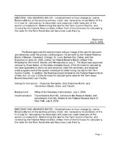 DISCOUNT AND ADVANCE RATES - Establishment without change by twelve Reserve Banks of the existing primary credit rate; renewal by those Banks of the formulas for calculating the secondary and seasonal credit rates and of