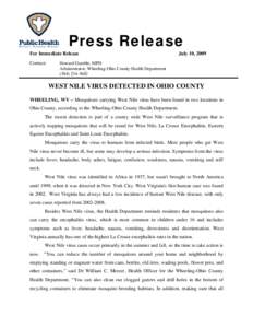 The Wheeling-Ohio County Board of Health will be holding a regular meeting on Tuesday, September 11, 2007, at 12:00 pm in the Conference Room of the Wheeling-Ohio County Health Department