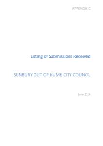 APPENDIX C  Listing of Submissions Received SUNBURY OUT OF HUME CITY COUNCIL