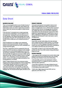 VISUAL COBOL FOR ECLIPSE  Data Sheet BUSINESS CHALLENGE  PRODUCT OVERVIEW