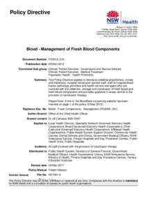 Policy Directive Ministry of Health, NSW 73 Miller Street North Sydney NSW 2060 Locked Mail Bag 961 North Sydney NSW 2059 TelephoneFaxhttp://www.health.nsw.gov.au/policies/