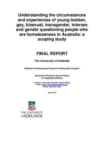 Understanding the circumstances and experiences of young lesbian, gay, bisexual, transgender, intersex and gender questioning people who are homelessness in Australia: a scoping study