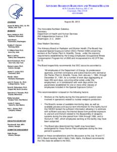 ADVISORY BOARD ON RADIATION AND WORKER HEALTH 4676 Columbia Parkway, MS: C-46 Cincinnati, Ohio[removed]6825  August 28, 2013