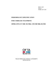 HKTA 1045 ISSUE 1 FEBRUARY 2003 PERFORMANCE SPECIFICATION FOR CORDLESS TELEPHONE