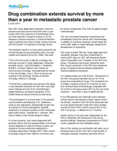 Drug combination extends survival by more than a year in metastatic prostate cancer