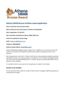 James Hutton Institute Bronze Athena Swan application, July 2013