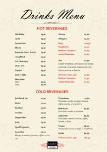 Drinks Menu HOT BEVERAGES Flat White $3.50  Vienna						$4.00