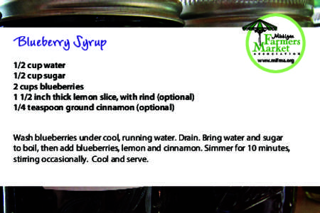 Blueberry Syrup 1/2 cup water 1/2 cup sugar 2 cups blueberries[removed]inch thick lemon slice, with rind (optional) 1/4 teaspoon ground cinnamon (optional)