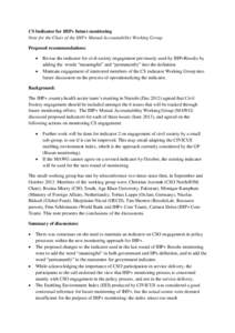 CS Indicator for IHP+ future monitoring Note for the Chair of the IHP+ Mutual Accountability Working Group Proposed recommendations:  