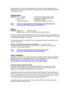 Private law / Parenting / Labour law / Industrial relations / Labor / Parental leave / Leave of absence / Leave / Maternity and Parental Leave /  etc Regulations / Employment compensation / Human resource management / Family law