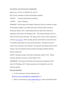Advisory Committee on Small and Emerging Companies (Notice of Meeting)
