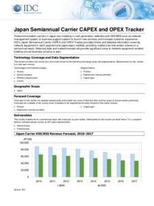 Japan Semiannual Carrier CAPEX and OPEX Tracker Telecommunication carriers in Japan are investing in next-generation networks and OSS/BSS such as network management system or business support system to launch new service