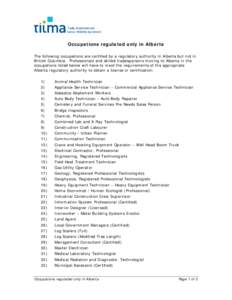 Occupations regulated only in Alberta