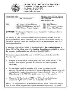 DEPARTMENT OF HUMAN SERVICES SENIORS & PEOPLE WITH DISABILITIES 500 Summer Street NE E02 Salem, Oregon[removed]Phone: ([removed]