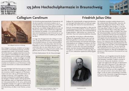 175 Jahre Hochschulpharmazie in Braunschweig Collegium Carolinum Die Einrichtung pharmazeutischer Privatinstitute, z.B.