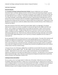 Colorado Front Range Landscape Restoration Initiative: Proposed Treatment  Page |1 PROPOSED TREATMENT Executive Summary