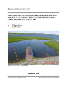 TECHNICAL REPORT NO[removed]EVALUATION OF STREAM CROSSING STRUCTURES FOR PROVIDING FISH PASSAGE IN A TUNDRA STREAM; FISH SAMPLING OF FAWN CREEK, PRUDHOE BAY, ALASKA, 2004. by