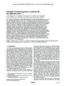 JOURNAL OF GEOPHYSICAL RESEARCH, VOL. 111, D11105, doi:[removed]2005JD006810, 2006  Extending Greenland temperature records into the