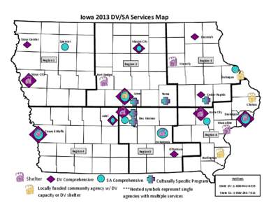 Iowa 2013 DV/SA Services Map Decorah Sioux Center  Spencer