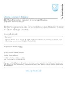 Open Research Online The Open University’s repository of research publications and other research outputs Reflection mechanism for generating spin transfer torque without charge current