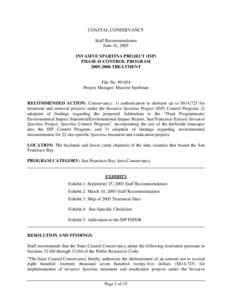 COASTAL CONSERVANCY Staff Recommendation June 16, 2005 INVASIVE SPARTINA PROJECT (ISP) PHASE II-CONTROL PROGRAM[removed]TREATMENT