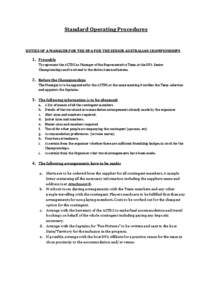 Standard Operating Procedures  DUTIES OF A MANAGER FOR THE DFA FOR THE SENIOR AUSTRALIAN CHAMPIONSHIPS