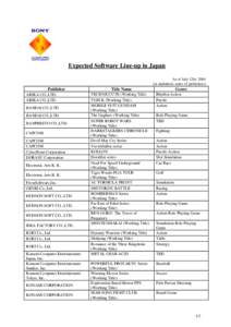 Expected Software Line-up in Japan As of July 12th, 2004 (in alphabetic order of publishers) Publisher ARIKA CO.,LTD.