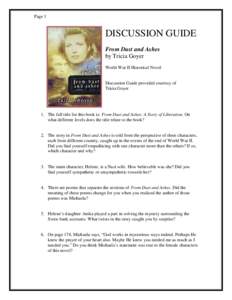 Page 1  DISCUSSION GUIDE From Dust and Ashes by Tricia Goyer World War II Historical Novel