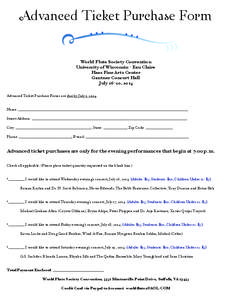 Advanced Ticket Purchase Form  World Flute Society Convention University of Wisconsin - Eau Claire Haas Fine Arts Center Gantner Concert Hall