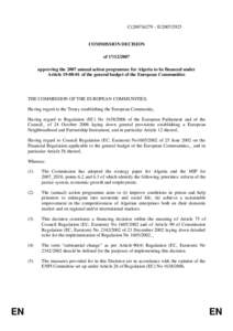 C[removed] – E[removed]COMMISSION DECISION of[removed]approving the 2007 annual action programme for Algeria to be financed under Article[removed]of the general budget of the European Communities