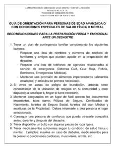 ADMINISTRACIÓN DE SERVICIOS DE SALUD MENTAL Y CONTRA LA ADICCIÓN PROYECTO R.E.S.C.A.T.E. PROGRAMA DE CONSEJERÍA EN CRISIS ASSMCA – FEMA 4017-DR- PUERTO RICO  GUÍA DE ORIENTACIÓN PARA PERSONAS DE EDAD AVANZADA O