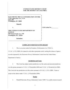 UNITED STATES DISTRICT COURT FOR THE DISTRICT OF COLUMBIA _________________________________________________ ) ELECTRONIC PRIVACY INFORMATION CENTERConnecticut Ave., N.W.