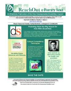 An Electronic Publication of the Ohio Developmental Disabilities Council It is the policy of the Ohio Developmental Disabilities Council to use person-ﬁrst language in items written by staff. Items reprinted or quoted 