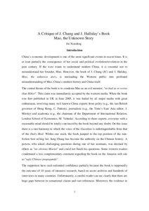 A Critique of J. Chang and J. Halliday’s Book Mao, the Unknown Story Jin Xiaoding